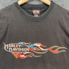 Vintage Harley Davidson Shirt Mens Large Black Biker Spellout Flames Flag Y2K picture