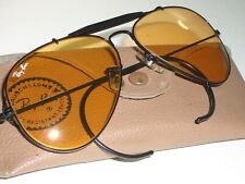 1980's 58MM VINTAGE B&L RAY-BAN BLACK AMBERMATIC OUTDOORSMAN AVIATOR SUNGLASSES picture