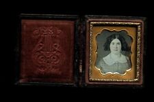 1/16 Miniature Daguerreotype GIrl / Woman with Curls in Hair 1850s Photo picture