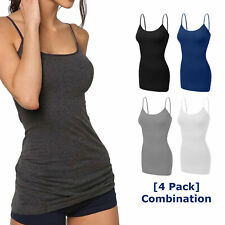 [4 pack] Women Long Camisole Tank Tops Cotton Basic Cami Tops W/ Straps S ~ 3XL picture