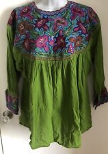 MADE IN MEXICO Authentic Hippie Embroidered Tunic Blouse Top 100% Cotton XL picture