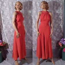 30s Bias Cut Dress 1930s Orange Rhinestone Studded Halter Evening Gown Size XS picture