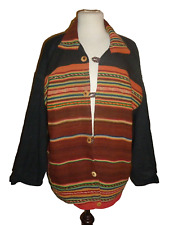 Vintage Genuine Serape Blanket Insert Front Wool Blend Jacket Coat Women Large L picture