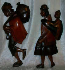 Vintage Hand Carved Mahogany Wood Incan Art Man Woman Family Wall Hangings Peru picture