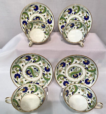 Antique Mintons Cup & Saucers Set 4 Blue Flowers Turquoise Scrolls Pattern H2764 picture