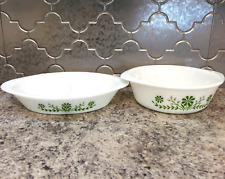 Vintage Glasbake Primrose Green Daisy Casserole Dishes J2352 Divided & J574 USA picture