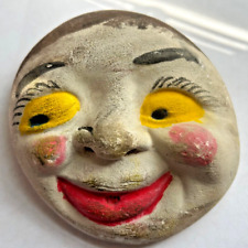 Antique MOON FACE Christmas tree ornament ? Germany ? chalkware old folk art vtg picture