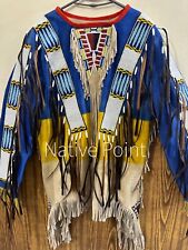Native American Western Wear Suede Leather Jacket Fringes & Beads Work War Shirt picture