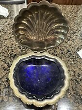 Vintage Silverplate Clam Shell BLUE GLASS Butter Dish Caviar Made In England picture
