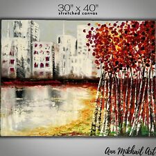 Oil Painting Abstract Cityscape Modern Birch Trees Large Gallery 30 by 40 AMA picture