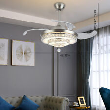 42in Ceiling Fans Light Hidden Retractable Blades Remote Crystal LED Chandelier picture