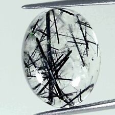 09.90Cts Natural Black Rutilated Quartz Oval Cabochon Loose Gemstone picture