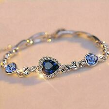 Gorgeous 7Ct Heart Cut Blue Sapphire Women's Tennis Bracelet 14k White Gold Over picture