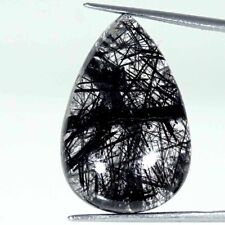 30.20Cts Natural Black Rutilated Quartz Pear Cabochon Loose Gemstone picture