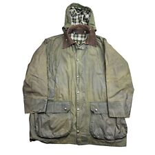 Vintage Barbour A200 Border Jacket Mens C46 XL Green Waxed Cotton Coat Hooded picture
