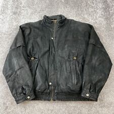 VINTAGE Hunting Horn Classics Full Zip Leather Bomber Jacket Men's XL Black picture