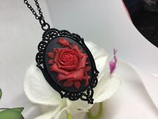 Renaissance WEDDING BLACK Heart Goth RED ROSE VICTORIAN Cameo Necklace BIRTHDAY picture