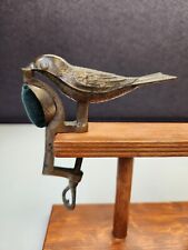 RARE ANTIQUE A. GEROULD & CO., PATENT SEWING BIRD TABLE CLAMP Teal Pincushion picture