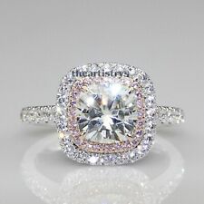 Moissanite Double Halo Engagement Ring Cushion Cut Solid 14K White Gold 3 CT picture
