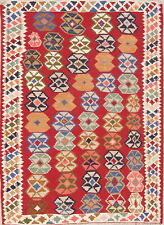 Red Geometric Kilim Shiiraaz Reversible Rug 4x6 Flat woven Wool Tribal Carpet picture