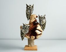 Group of Owls on a Tree Branch, Painted Figurine, Colorful Statue, Family Gift picture