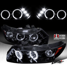 Fit 2006-2011 Honda Civic 2Dr LED Halo Black Smoke Projector Headlights Lamps picture