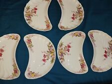 Vintage Copeland Spode FAIRY DELL Crescent Salad Platter Plates. New. Lot Of 6 picture