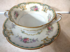 NORITAKE CHARITON 2-PC CREAM SOUP BOWL WITH 2 HANDLES & MATCHING SAUCER SET RARE picture