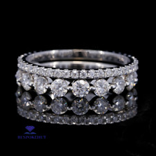 Simulated Diamond Set Of Two Eternity Band Solid 14K White Gold 2.5 CT Round Cut picture
