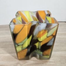 Geometric Abstract Heavy Glass Studio Art Vase Puzzle Piece Signed Frost Orange  picture
