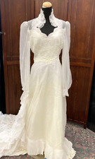 Vintage 1970's Queen Anne Styled White Ruffled Wedding Dress Bridal Gown picture