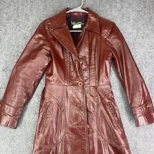 Vintage Wilsons Leather Trench Coat Womens 6 Burgundy Grandeur Style Button Down picture
