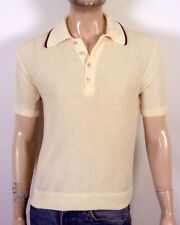 vintage 60s Sears Cream/Brown Trim Knit Polo Collar Sweater Shirt Rockabilly M picture