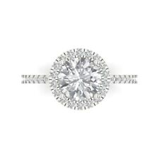 1.38ct Round Engagement Ring Halo 14k White gold simulated diamond Bridal band picture