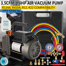 Combo 3,5CFM 1/4HP Air Vacuum Pump HVAC + R134A Kit AC A/C Manifold Gauge Set picture