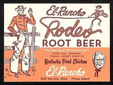 El-Rancho Rodeo Root Beer Kentucky Fried Chicken Cowboy Paper Soda Label c1965 picture