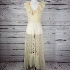 Vintage Jody T of California Cream Lace Ruffle Sheer  Hi- Low Hem Dress Size 9 picture
