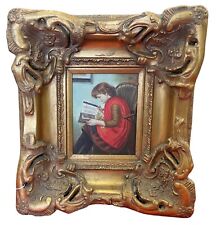 Antique Oil Painting - Young Boy Reading, Framed, 22 in  picture