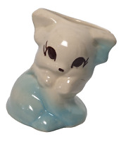 Vintage Cat Planter Unmarked Pottery Handpainted Sitting Kitten White Light Blue picture