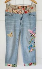 Artsy Unique Floral Custom AB Jeans Embroidered Bird Flower Light Wash Women 8 picture