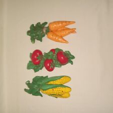 Vintage 1983 RETRO Handpainted Ceramic Kitchen Wall Decor- Set 3- Vegetables picture