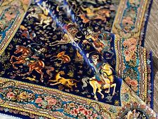 3 x 5 ft | Silk Rug Hunting Design Midnight Blue Silk Luxurious Carpet rug  picture