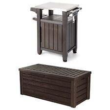 Keter Unity 40 Gal Grilling Bar Cart with Westwood 150 Gal Storage Deck Box picture