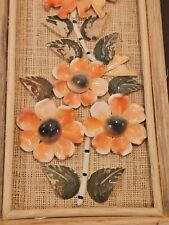 Vintage Seashell Flower 3D Art Collage on Burlap Wood Framed  picture
