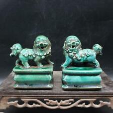 Chinese Old Marked Green Glazed Pair Porcelain Foo Dog Palace Lions Collection picture