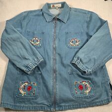 Passion I Denim Shirt Womens XL Blue Full Zip Embriorded Long Sleeve picture