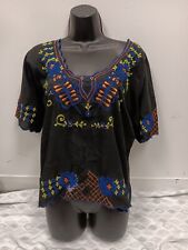 Vintage Black Floral Hand Embroidered Blouse Fits SM/MED Boho Casual Top OBO picture