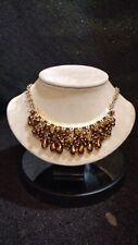 Vintage Jewelry Necklace Gold Tone Bib Statement Brown (400) picture