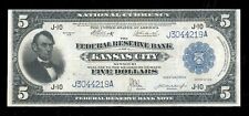 1918 $5 Federal Reserve National Bank Note Large Size Blue seal Kansas City XF picture