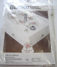 Bucilla Stamped Cross-Stitch #405091 Floral Lace Table Napkins Set 4 NIP 1990 picture